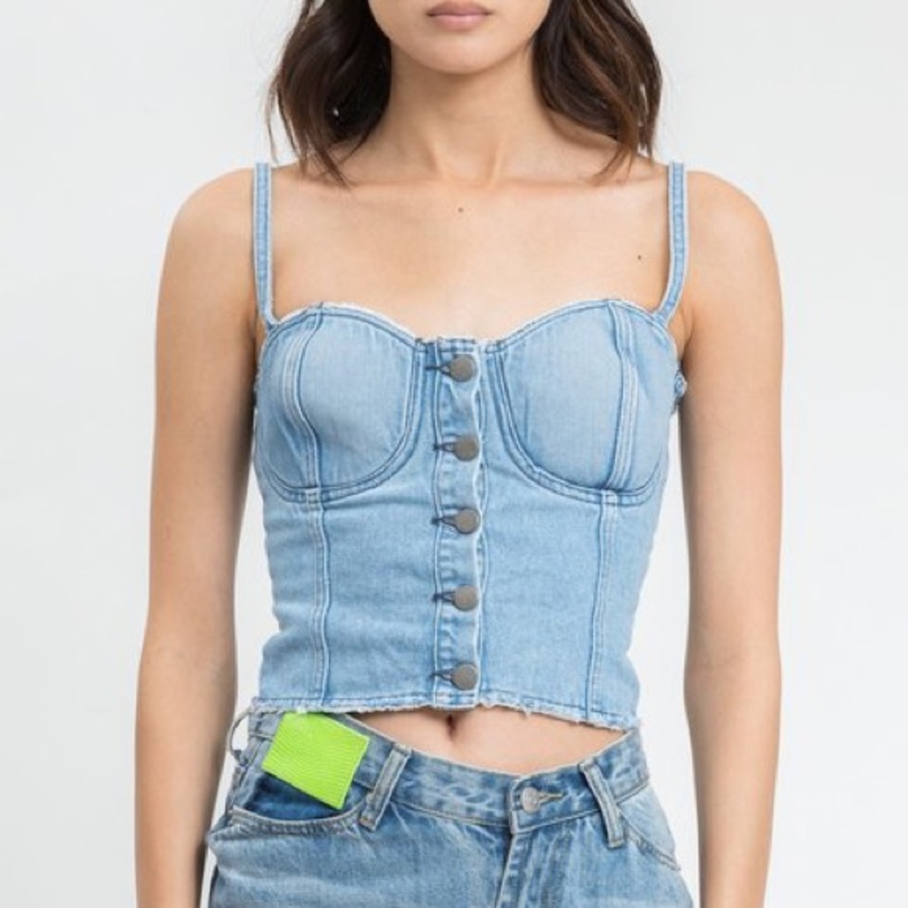 Danielle Guizio Light Blue Denim Corset Top